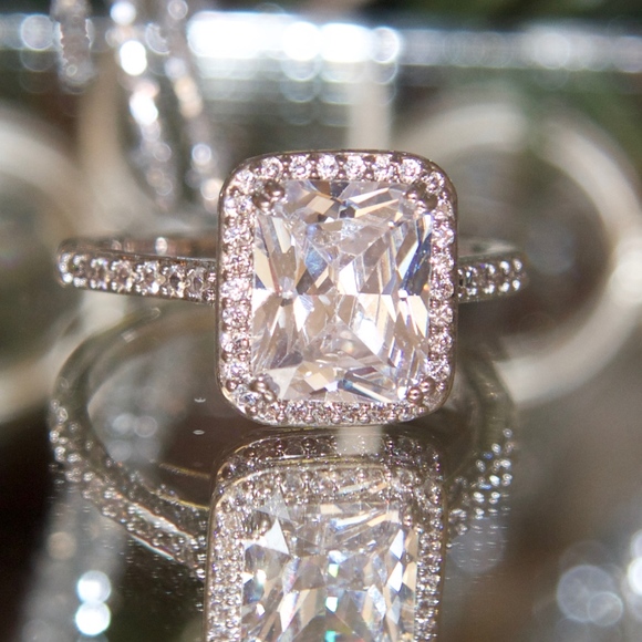 14kt Gold Dipped White Topaz Halo Engagement Ring - Picture 5 of 7